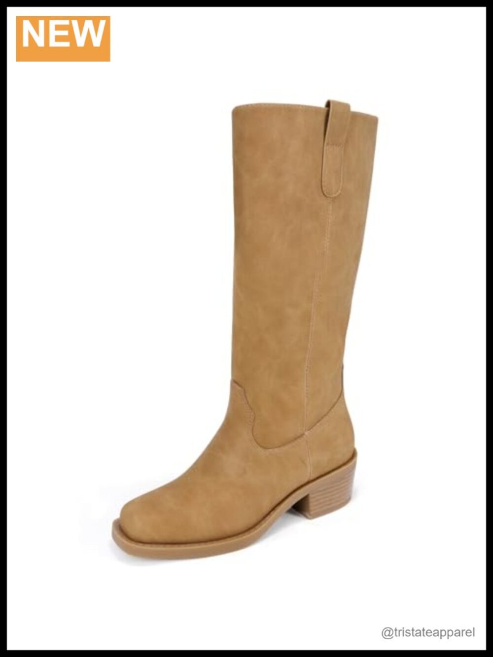 Knee High Boots Square Toe Side Zipper Vegan Leather Low Block Heel Comfortable